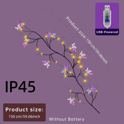 Butterfly Branch String Lights – 30 LED Vine Fairy Lights with Artificial Purple-Blue Butterflies, 8 Lighting Modes, USB Powered Warm White, Boho Wall Decor for Bedroom Wedding Birthday Party Festival