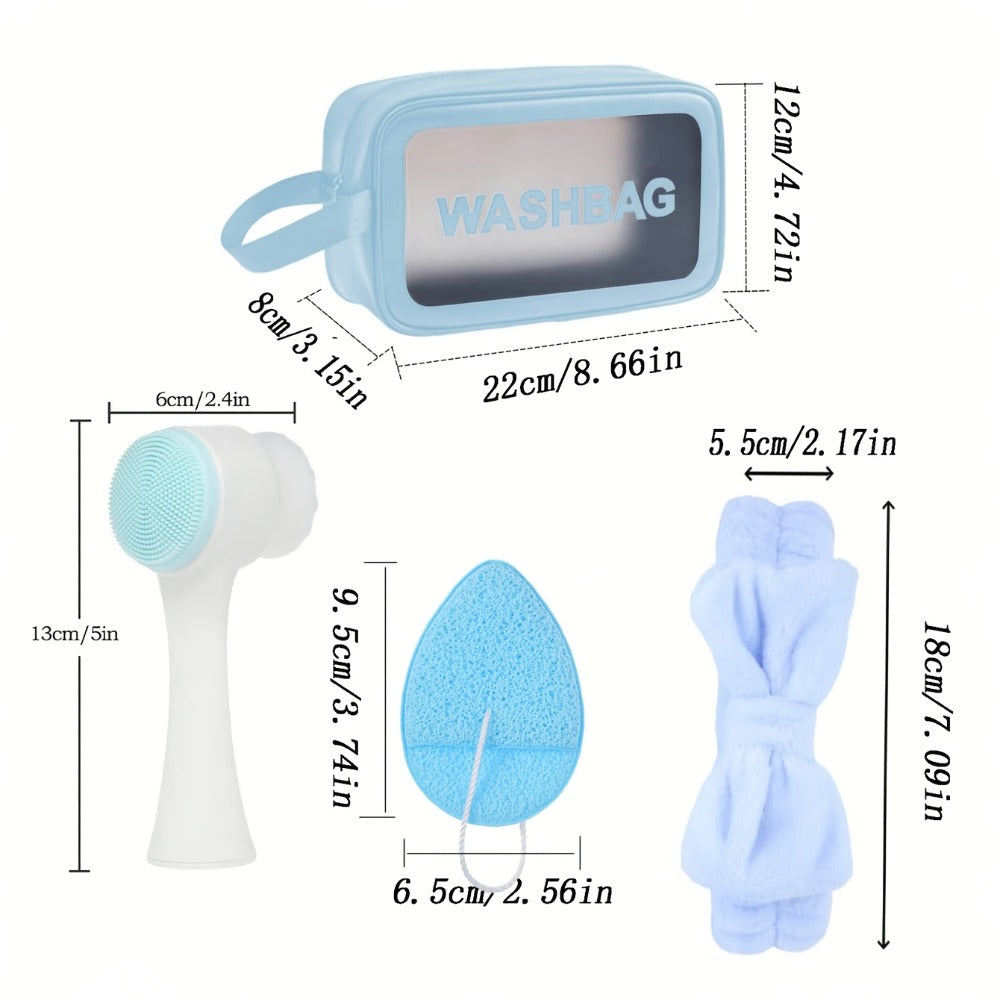 7-Piece Facial Cleansing Brush Set with Wash Bag, Bow Headband, Wristbands and Skincare Applicators