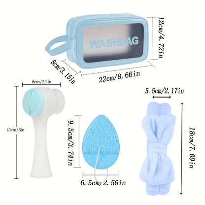 7-Piece Facial Cleansing Brush Set with Wash Bag, Bow Headband, Wristbands and Skincare Applicators