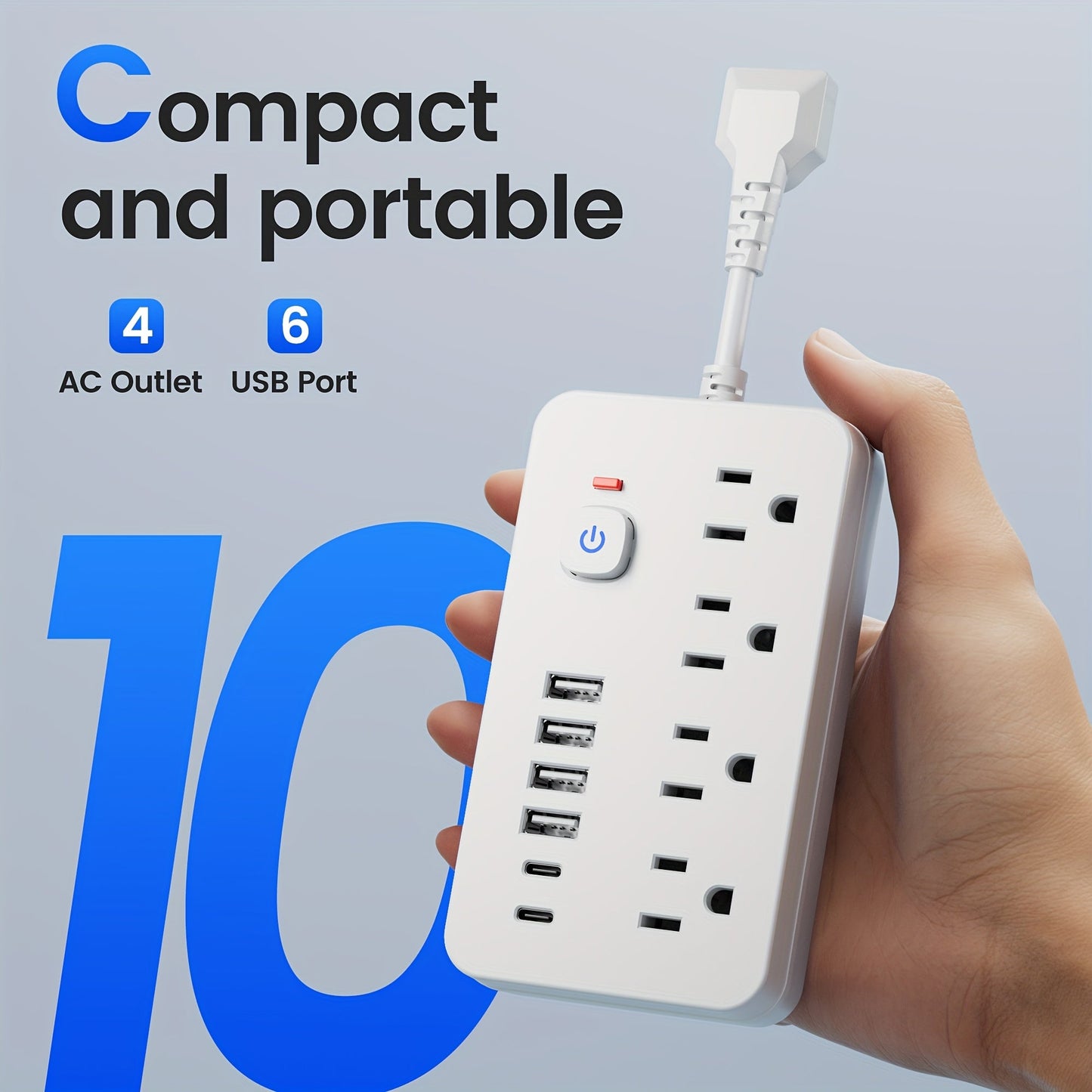 Power Strip Wall-Mount Outlet Extender with 10-in-1 or 14-in-1 Port Layout, USB-C and Master Switch