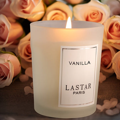 Vanilla Scented Candle in Round Glass Jar with Glitter Accents – Soy Wax Aromatherapy Candle for Home, Hotel & Wedding Decor, Holiday Gift for Christmas, Valentine’s Day & Mother’s Day