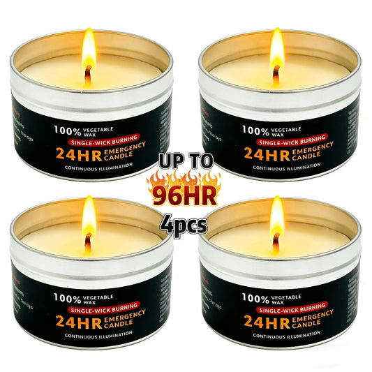 Long Burning Candles 4 Pack 96 Hour Burn Time Unscented Soy Palm Wax Candles in Metal Tins 80g Each Emergency Candles for Power Outage Camping Hiking Indoor Outdoor Holiday Decor Halloween Christmas