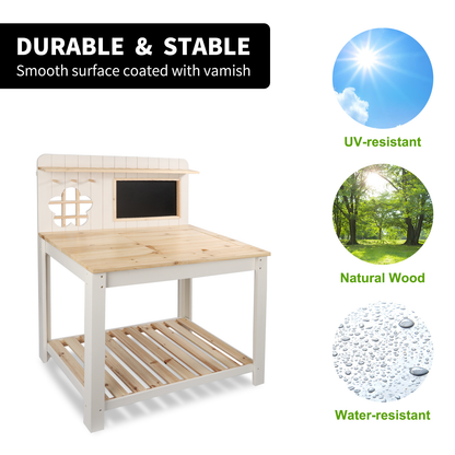 Potting Bench Table Cedar Wood Garden Workstation with Blackboard Removable Sink Hooks Double Shelf for Patio Balcony Courtyard Outdoor Planting Work Bench