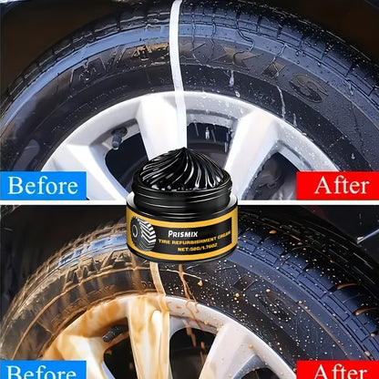 Tire Polishing Paste 2pcs with Sponge – Beeswax Formula Tire Shine & Retreading Paste, Rust Removal, Anti-Fouling, Lasting Black Gloss – No Tools Needed