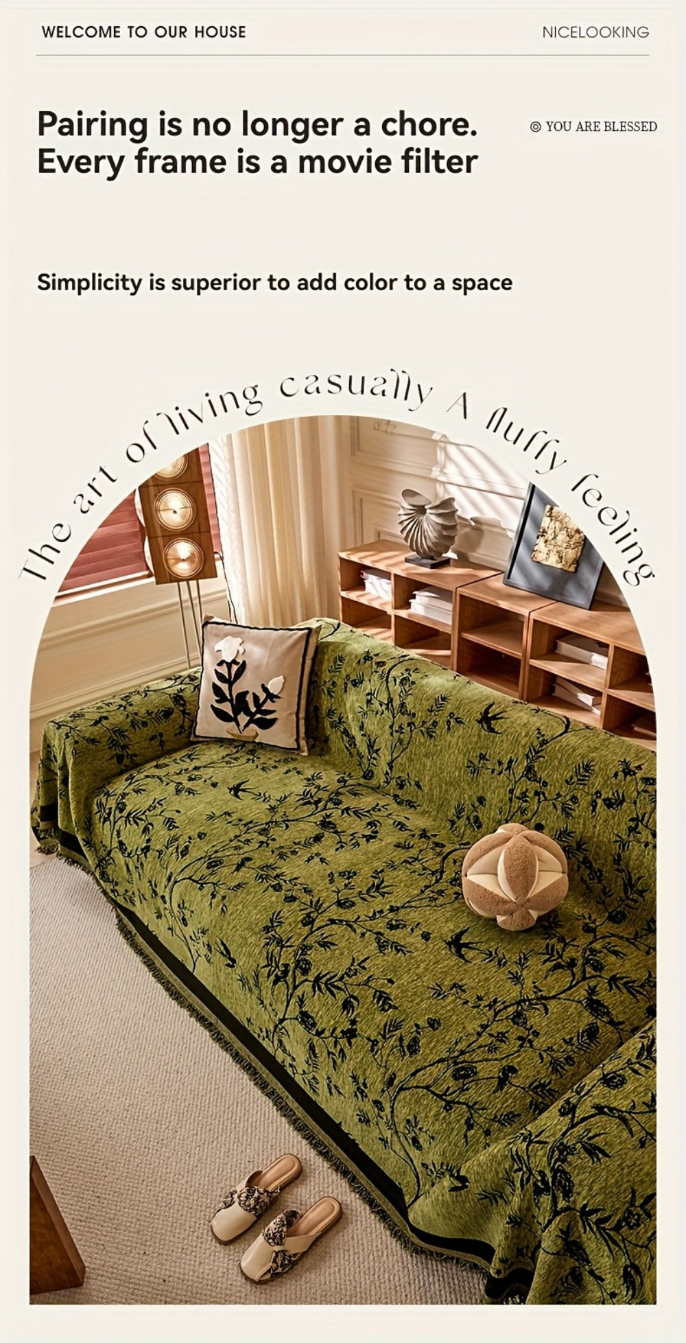 Sofa Cover Chenille Thickened Non-Slip Couch Slipcover Floral Pattern for Living Room Office Pet-Safe All-Season — 1 2 3 4 Seater Sizes