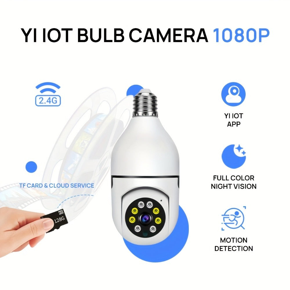 E27 Bulb Camera 360° Pan & Tilt 3MP 1080P, Full-Color Night Vision, Two-Way Audio, Motion Detection, WiFi App Control, Cloud & TF Card Storage – Indoor Home Security Light Bulb Camera