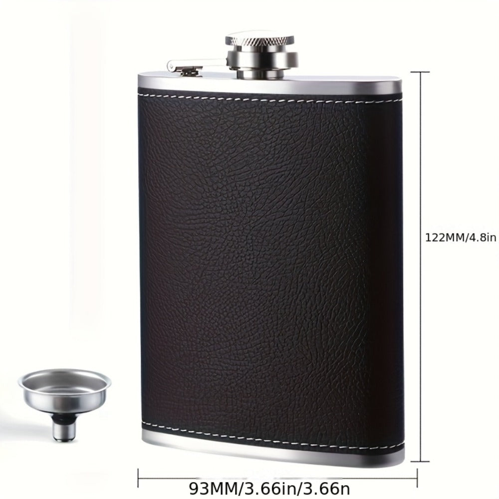 Black Gift-Box Flask Set with 8.1- and 3-Ounce Bottles, Cup, Filter and PU-Style Cover for Home and Everyday Use
