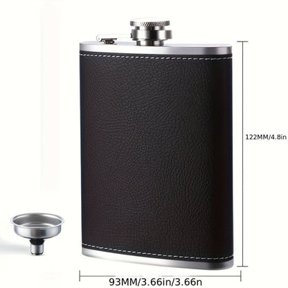 Black Gift-Box Flask Set with 8.1- and 3-Ounce Bottles, Cup, Filter and PU-Style Cover for Home and Everyday Use
