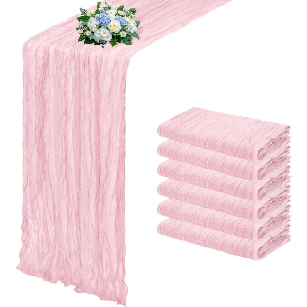 Six-Piece Cheesecloth Table Runner Set, 21.7 x 72.8 Inches Each in Nine Colors for Dining and Events