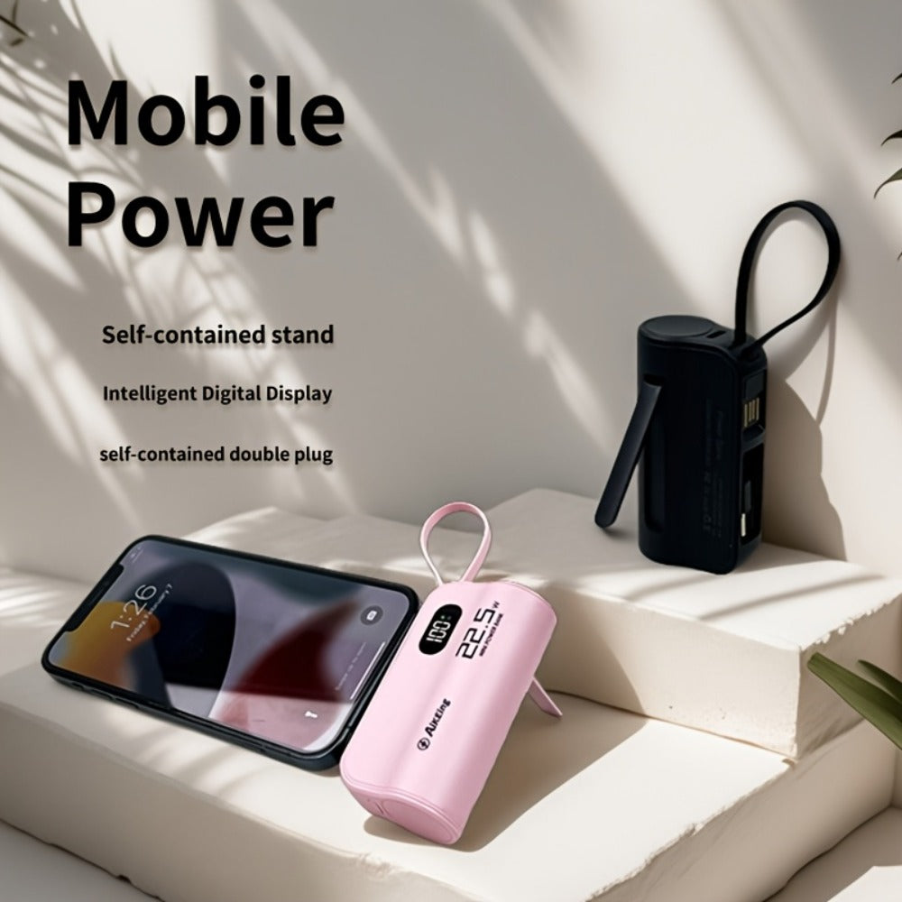 Mini Capsule Power Bank 5000mAh 22.5W Fast Charging Portable Charger Dual USB-C USB-A Pocket Sized for iPhone Android Samsung Travel Everyday Carry Black Pink Purple