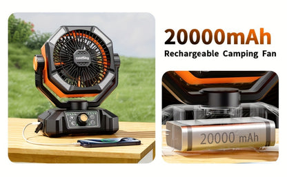 Camping Fan Battery Powered 20000mAh, Dual Motor 8-Speed Portable Tent Fan with Remote Control, 4 LED Lanterns and Hanging Hook, Rechargeable Outdoor Fan for Camping, Power Outage, Construction Site