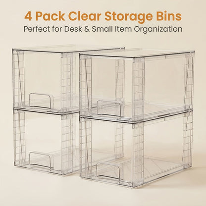 Acrylic Bin Food Storage Organizer with Stackable Lids, 12-Inch Size and Two- to Eight-Pack Options