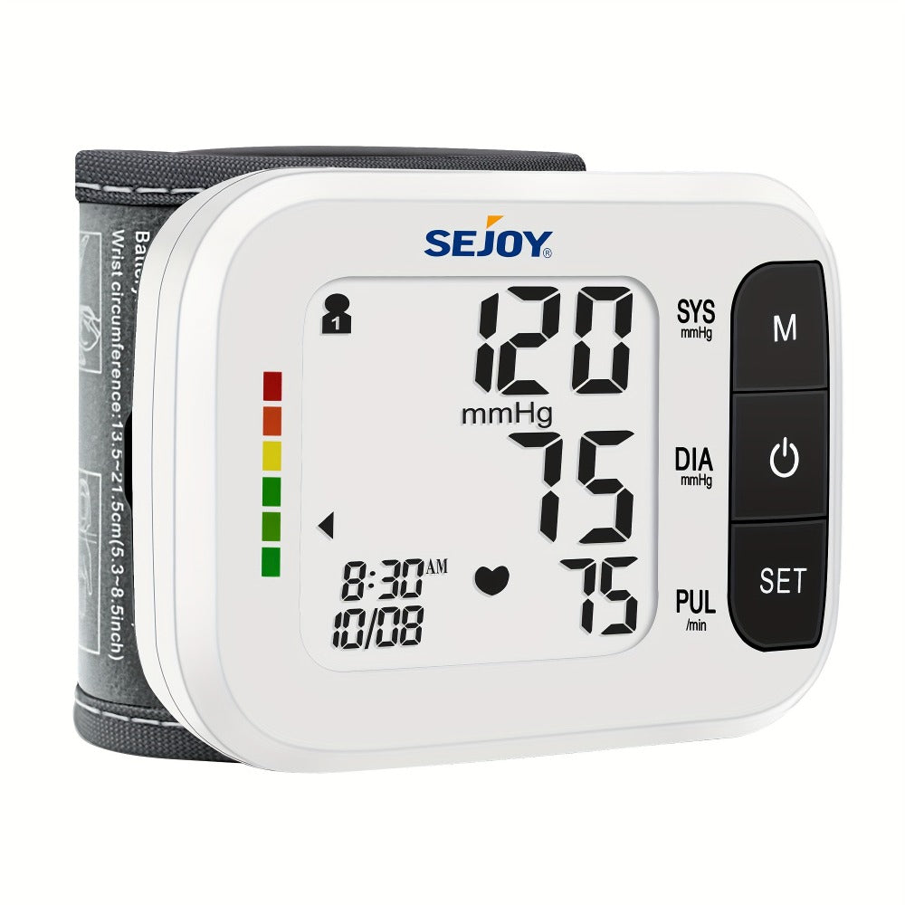 Blood Pressure Monitor by SEJOY, Wrist LCD Device with Included Strap and Battery Color Options
