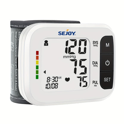 Blood Pressure Monitor by SEJOY, Wrist LCD Device with Included Strap and Battery Color Options