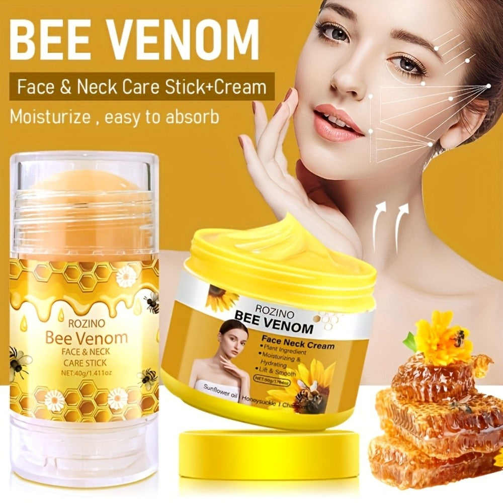 Skincare Set with ROZINO Label, 5 Bee Venom and Vitamin C Items for Lip Face Neck Hand and Foot Care