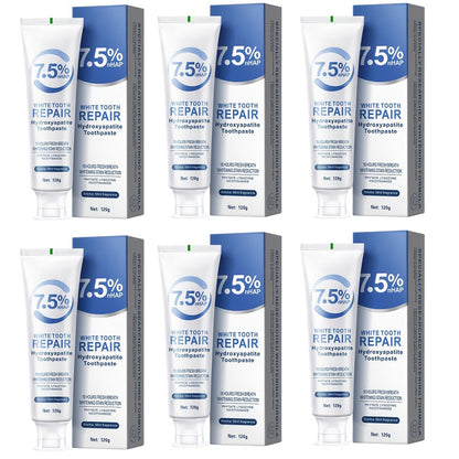 Six-Pack 120g Mint Toothpaste Tubes with 7.5% Hydroxyapatite and SP-8 Probiotics Package Labels