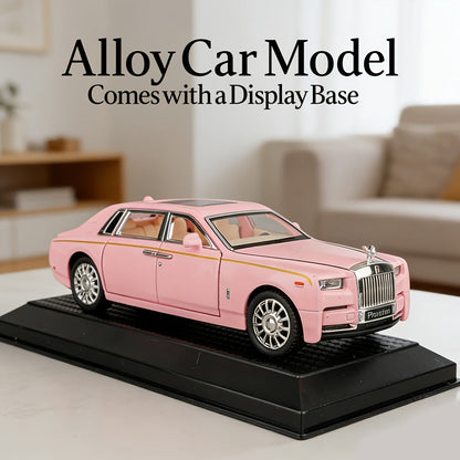 Collectible Zinc Alloy Diecast Car Model with Display Base and Opening Doors in White, Black or Pink