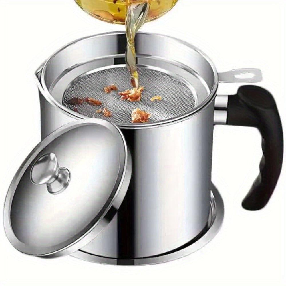 Grease Container with Strainer Stainless Steel - Kitchen Bacon Fat Storage Can with Easy Pour Handle for Cooking Oils and Fats