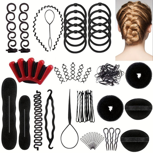 51-Piece Hair Styling Tool Set Braiding Kit with Clips Donut Bun Maker Hair Pins Curlers Braid Accessories for Women Bridal Wedding Updo Special Occasion Gift