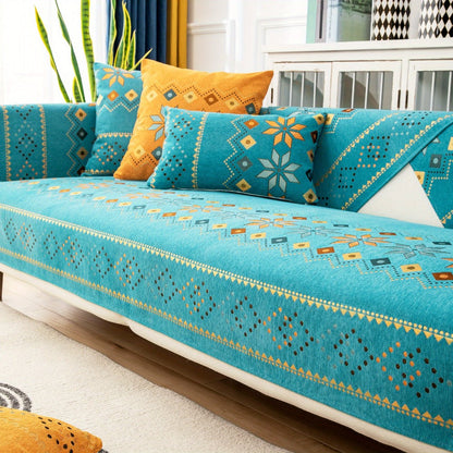 Sofa Cover Bohemian Geometric Panels for 1 to 4 Seats, Armrest or Backrest in Five Color Options