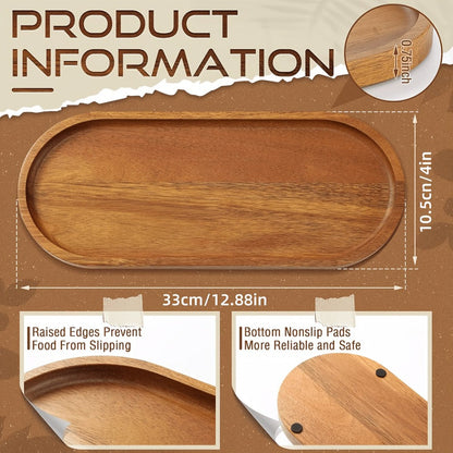 Wood Serving Tray Set with Eight Oval Trays or Four Rectangular Trays and Raised Edge Design