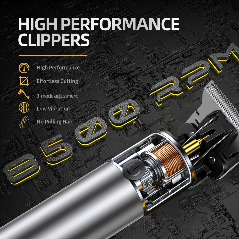 Hair Clipper Cordless Type-C Trimmer with LCD Display, Six Guide Combs and Two Finish Options
