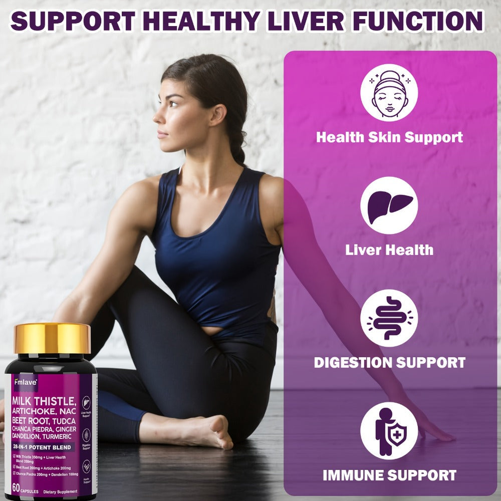 Liver Support Supplement 28-in-1 Ultimate Herbal Blend – Milk Thistle, Dandelion & Turmeric for Liver Cleanse, Detox & Digestive Health | All-Natural Formula for Men & Women | 1 Month Supply