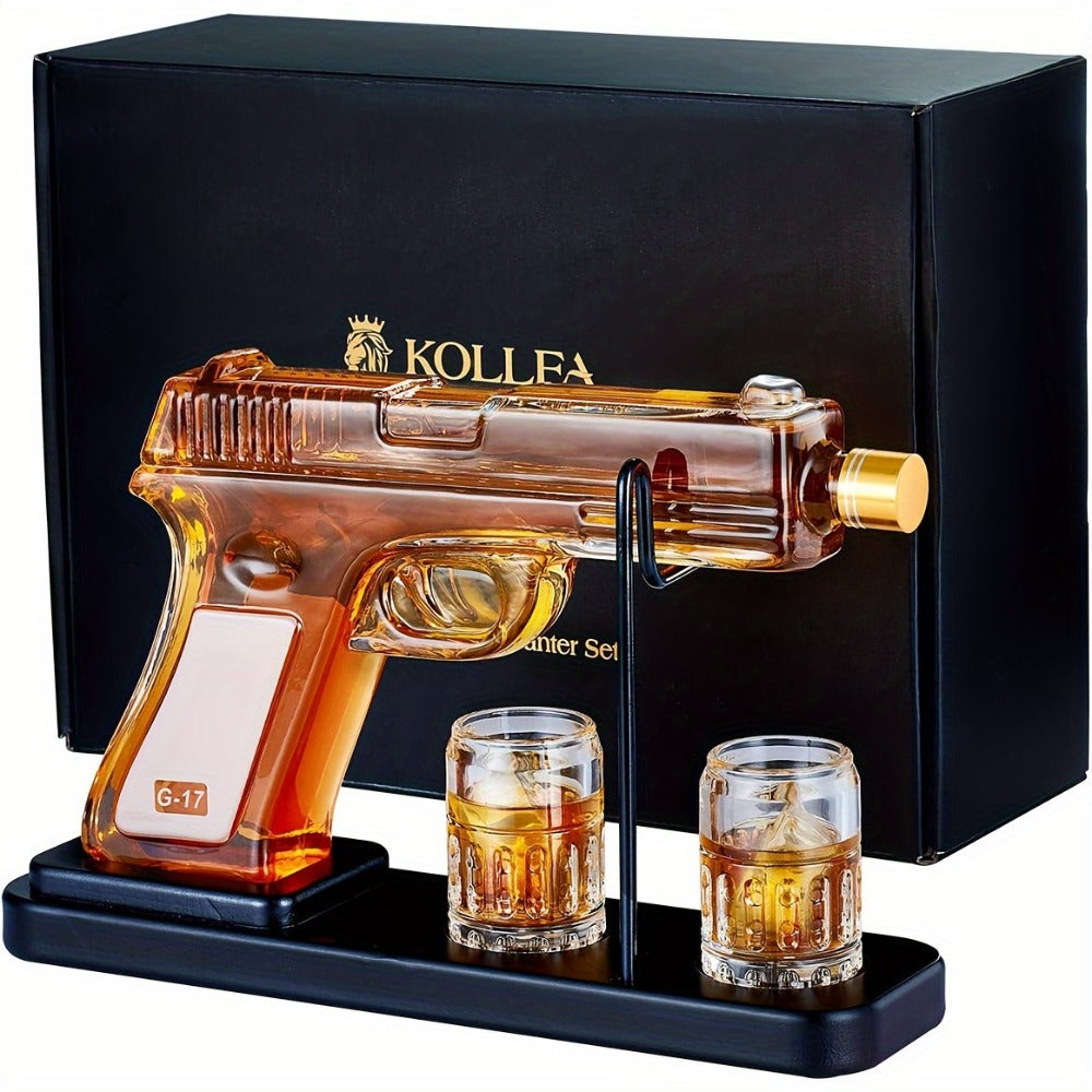 Pistol Whiskey Decanter Set with 2 Shot Glasses, Cool Liquor Dispenser Gift for Him, Husband, Dad