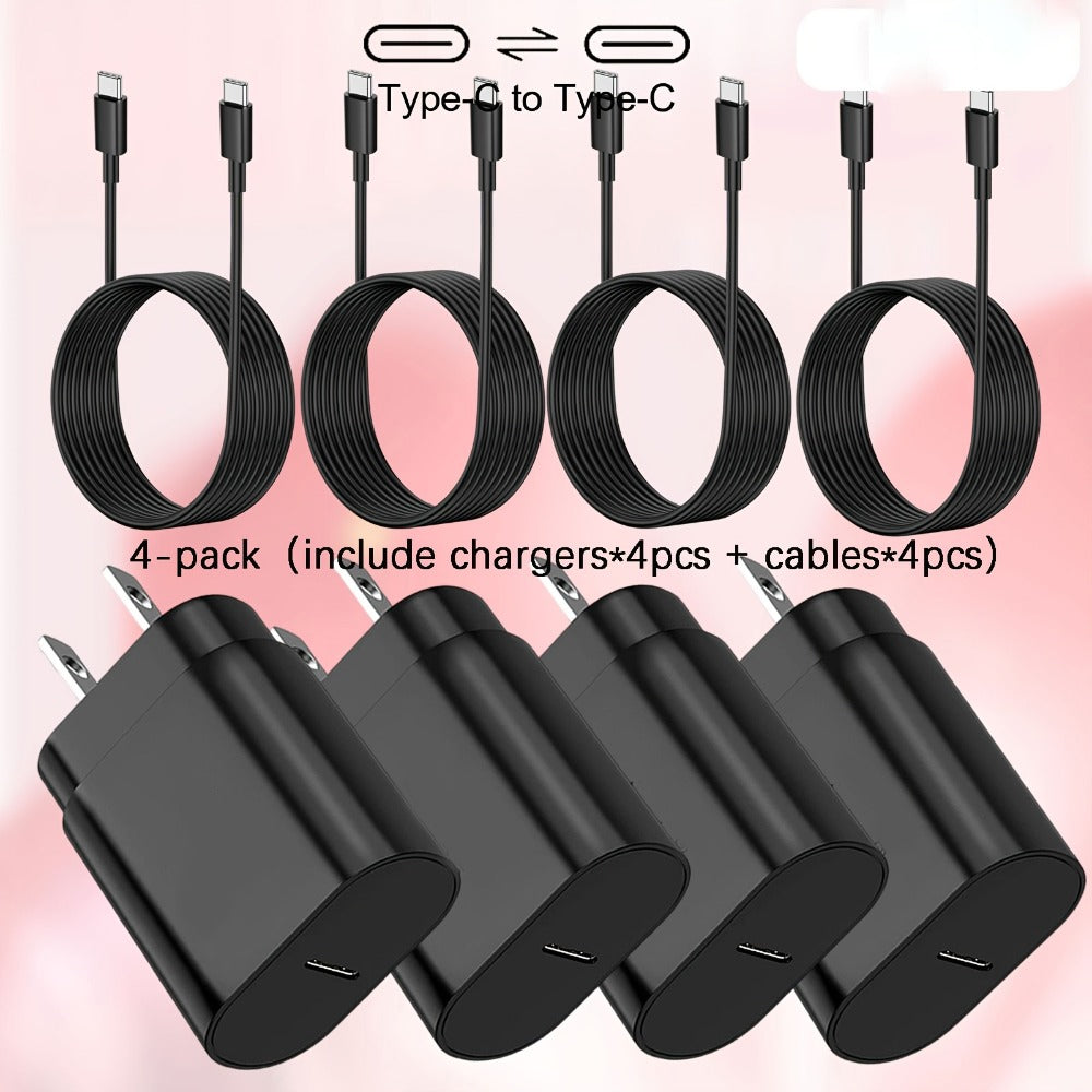 4-Pack USB-C Fast Charger with 4FT Cable Set, Super Fast Charging Compatible with Samsung Galaxy S23 S22 S21 Note Series, iPhone 15, Android Phones, iPad, MacBook and All USB-C Devices