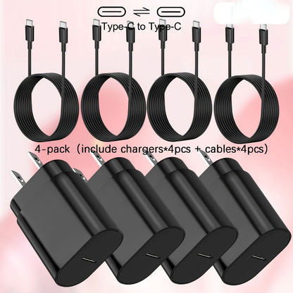 4-Pack USB-C Fast Charger with 4FT Cable Set, Super Fast Charging Compatible with Samsung Galaxy S23 S22 S21 Note Series, iPhone 15, Android Phones, iPad, MacBook and All USB-C Devices