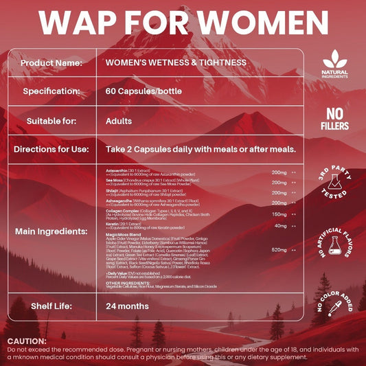 Women's Intimate Wellness Capsules with Kacip Fatimah, Manjakani & Maca Root - Natural Hydration, Tightness & Elasticity Support - Postpartum & Hormonal Balance - 30 Servings