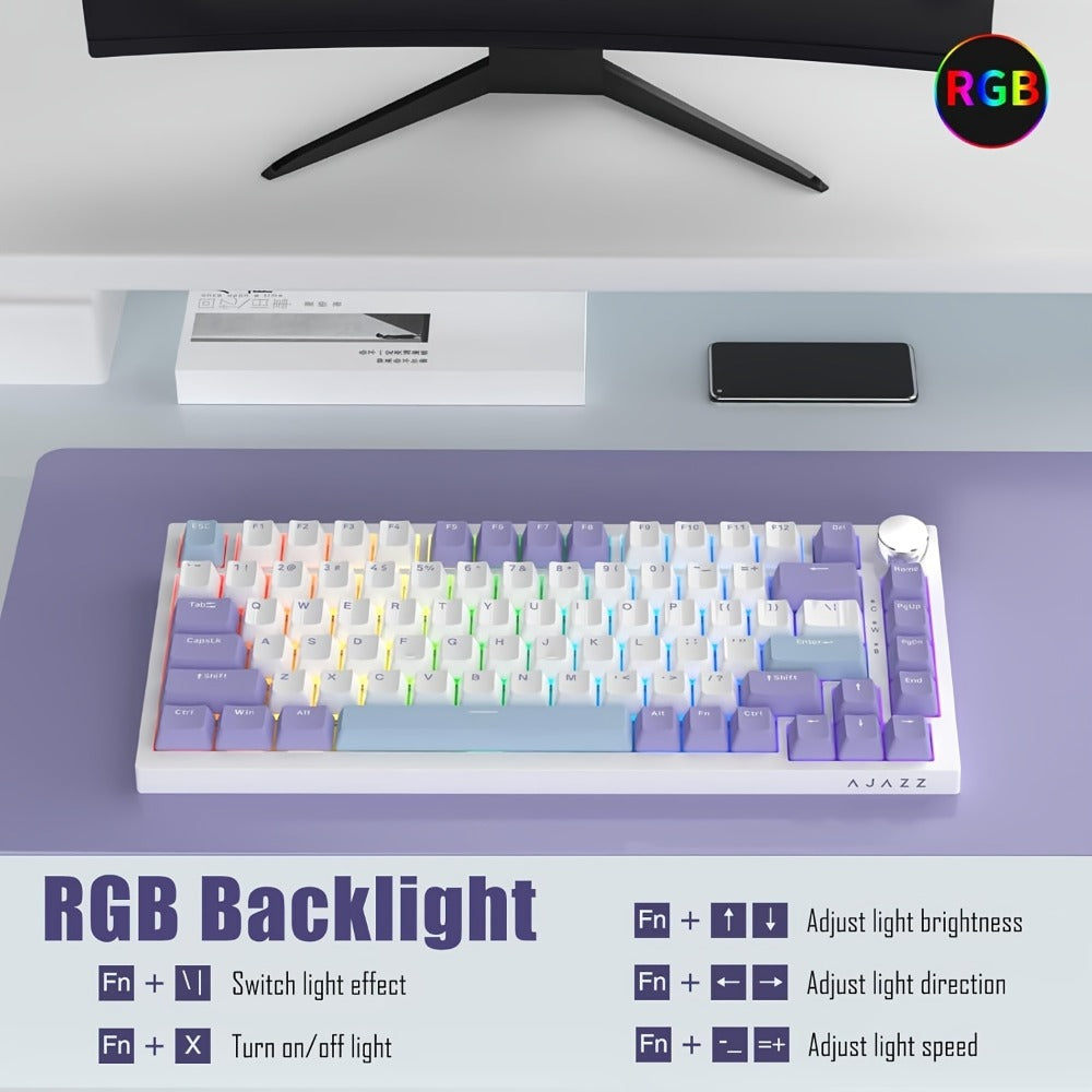 Hot Swap Gasket Mechanical Keyboard AJAZZ AK820 75% – Wireless 2.4GHz & Wired, Volume Knob, South-Facing RGB, Poron Foam, PBT Keycaps, Programmable, 11 Switch & Color Options for PC & Mac