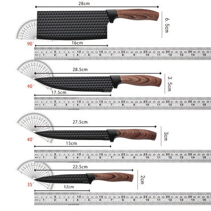Multi-Piece Kitchen Knife Set with Stainless Steel Labels in Black Three-Piece or Brown Seven-Piece Options