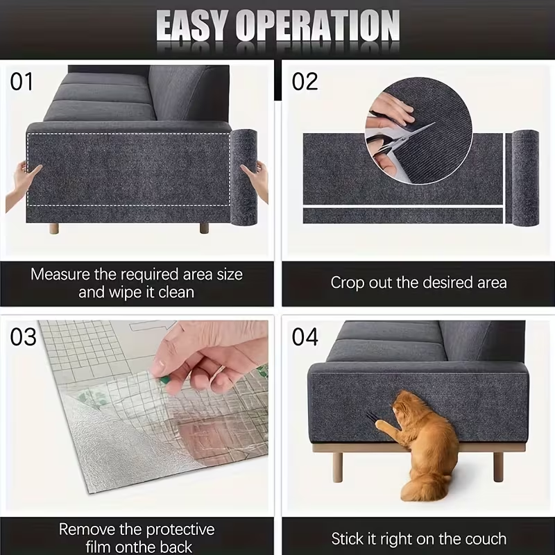 Cat Scratch Mat 55"x15" Trimmable Self-Adhesive Cat Scratching Pad for Furniture Sofa Couch Wall Door Corner Protection, Cat Scratcher Carpet with Adhesive Backing, Beige & Grey