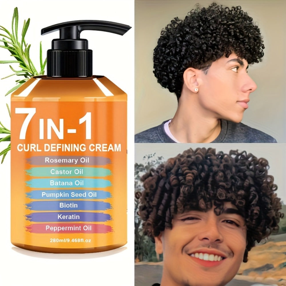 7-in-1 Curl Styling Cream, 280ml Orange-Label Pump with Rosemary, Castor and Batana Oils on Label