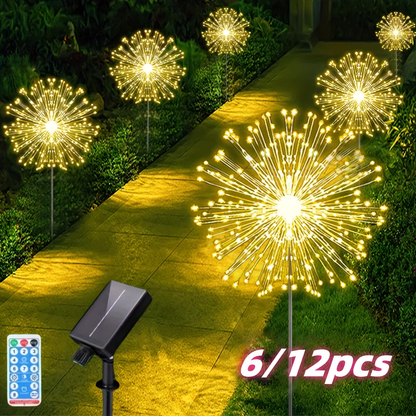 Solar Garden Lights Dandelion Firework Stakes with Remote, 540/1080 LEDs, 8 Modes and 6/12 Packs