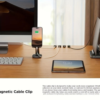 Magnetic Cable Organizer Clips, 16-Piece Black Square Set for Desk-Edge Cord Routing Pictured