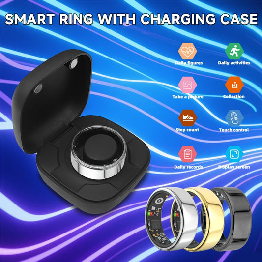 Smart Ring Fitness Tracker with Charging Case – Sleep Tracker Step Counter Distance Monitor for Women & Men | Sizes 7-13 | Black Silver Gold | iPhone & Android | USB Rechargeable | Health Gift