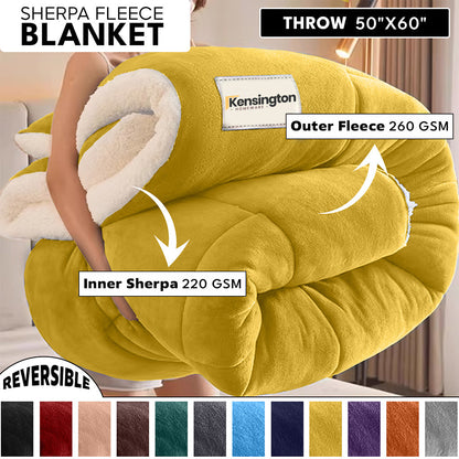 480GSM Sherpa Fleece Blanket – Double-Sided Heavy Warm Throw for Couch, Bed & Travel, Reversible All Season, 13 Colors, 3 Sizes