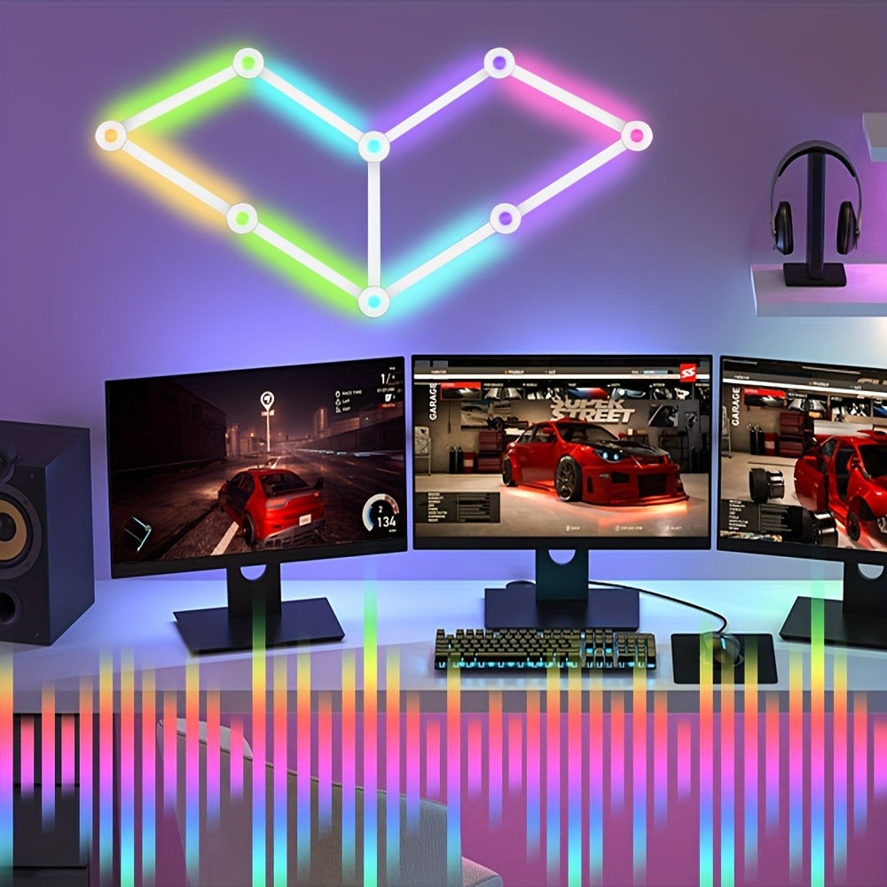 Modular LED Atmosphere Light 9pcs Starry Sky RGB – Freely Splicing, Music Sync, App & Voice Control | Gaming Room, Esports, Bedroom & Streaming Wall Decor Ambient Light