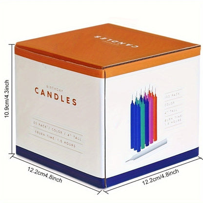 Assorted Color Soy Wax Taper Candle Set with 100 Compact 4-Inch Candles in Straight Form and Boxed Package