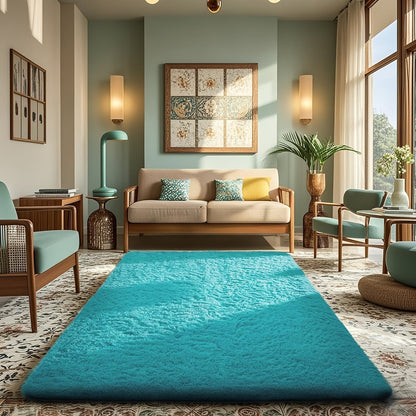 Area Rug Fluffy Faux-Fur Shag in Solid, Tie-Dye and Ombre Colors with Six Retained Room Sizes