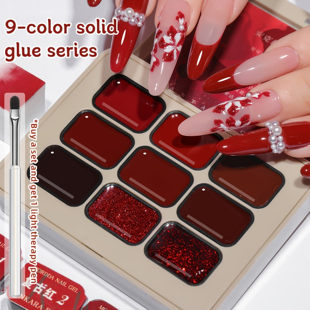 Gradient Gel Nail Polish Set 9pcs Ancola Red Collection – High Saturation Solid Gel, Shiny Gloss Finish, LED Curable Multifunctional Nail Gel | Spring Summer Ombre DIY Manicure Kit for Women