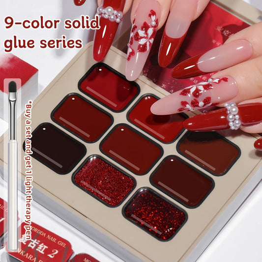 Gel Nail Polish Nine-Piece Ancola Red Solid Gel Set for Gradient and Ombre Nail Art in One Grid Case