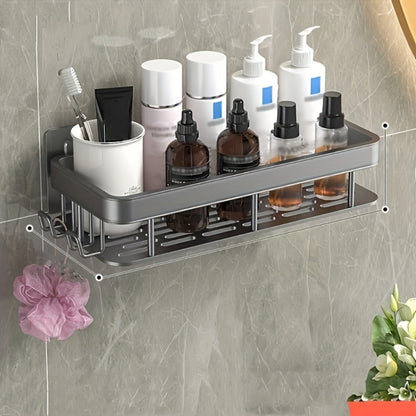 Two-Piece Metal Shower Caddy Shelf Set with Adhesive Wall Mounts in Dark Gray or Bright Black