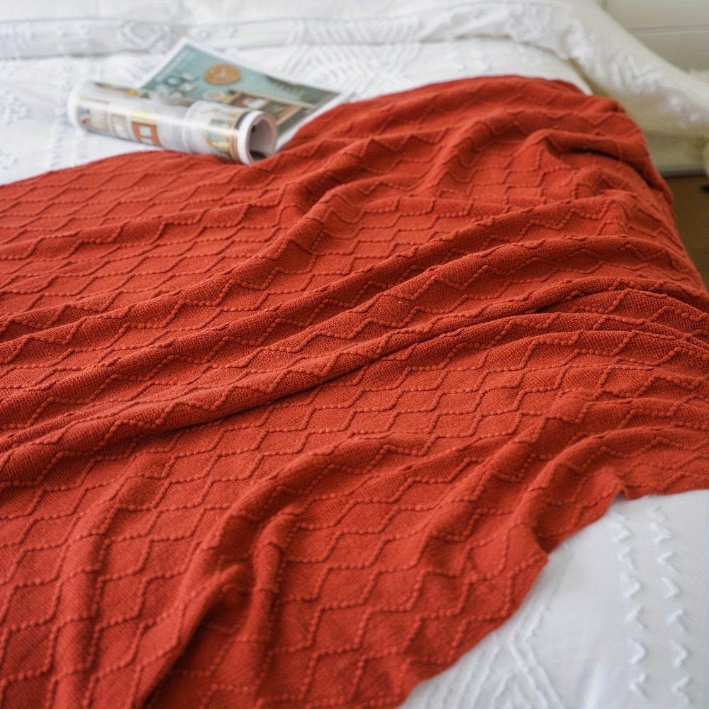 50 x 60-Inch Throw Blanket with Raised Geometric Texture, Tassel Fringe and Six Solid Color Options