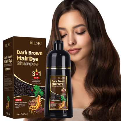 Herbal Hair Dye Shampoo 3-in-1 with Plant Squalene 2pcs 16.91oz — Instant Gray Hair Coverage, Natural Color in Minutes, Brown Dark Brown & Black, Unisex Men & Women