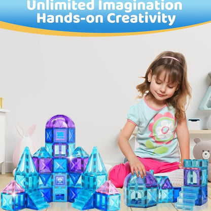 Castle Magnetic Tiles Building Set 102 or 116 Pcs – 3D STEM Sensory Blocks, Pretend Castle Playset for Preschool Boys & Girls Ages 3+, Early Learning & Creative Construction Toy Gift