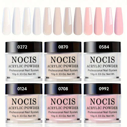 Six-Color Acrylic Nail Powder Set with Six 10g Jars in Light Nude, Pink and White Tones, Set 04