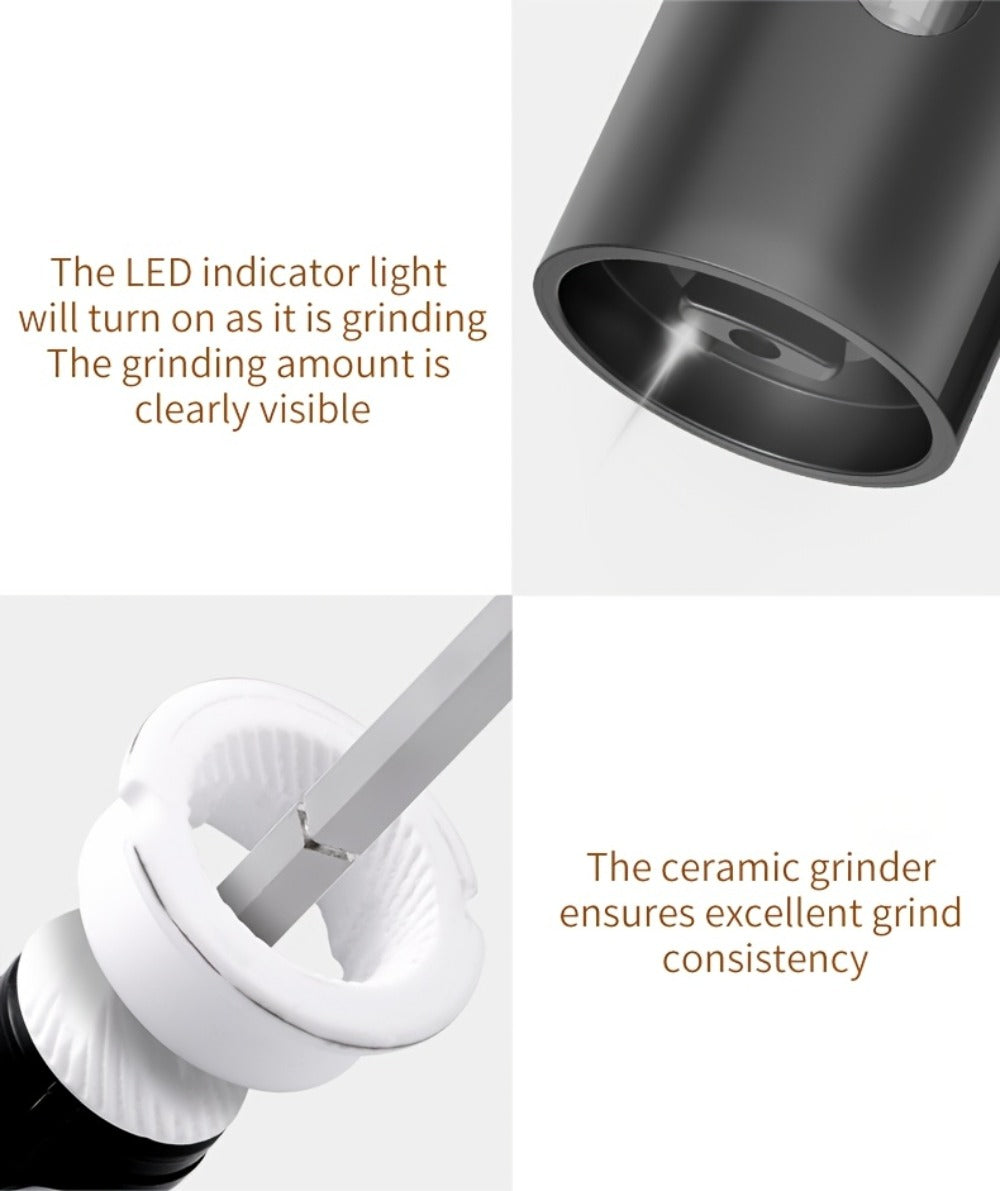 Electric Salt and Pepper Grinder Set – Rechargeable Automatic Mills with LED Light, Adjustable Coarseness & 3.72oz Capacity for Home Kitchen, BBQ, Restaurant & Outdoor Entertaining